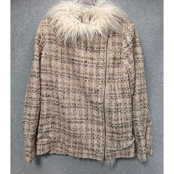 Lovers + Friends Brayden Tweed Faux Fur Lined Jacket Size Medium - Picture 3 of 10